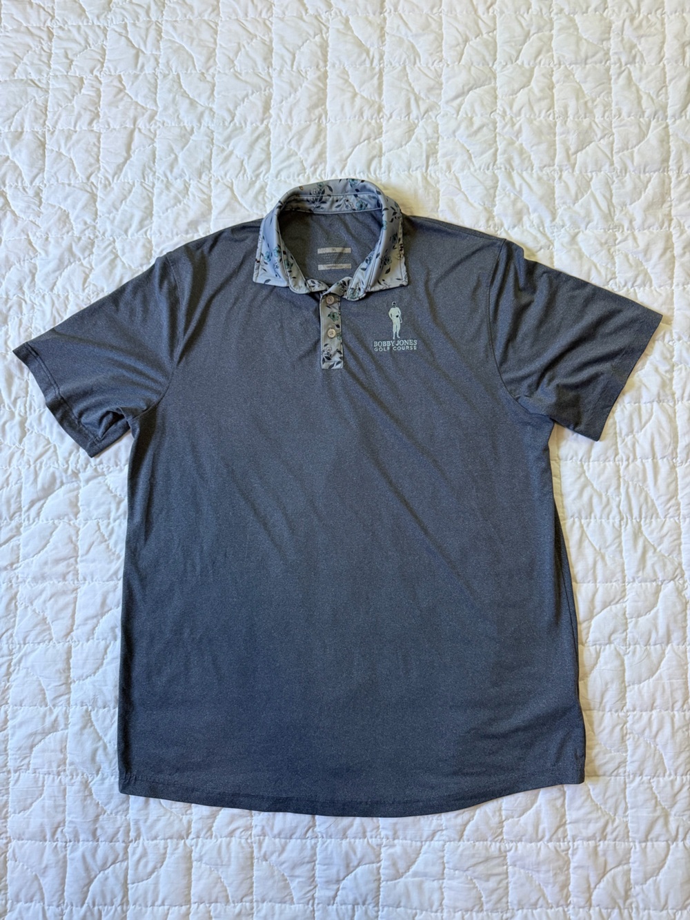Men's Gray Polo with Floral Pattern Collar - Bobby Jones Golf Logo